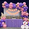 Birthday Decoration Items for Pink and Purple Theme Combination for Girls Princes | 50 Pcs Pink Purple Gold Balloon | Pink Birthday Banner | Balloon Pump | Arch Tape | Glue Dots