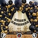 Birthday Decoration Items for Black and Gold Theme Combination for Boys Girls | 50 Pcs Black Gold Balloon | Black Birthday Banner | Balloon Pump | Arch Tape | Glue Dots