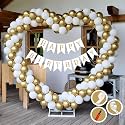 Birthday Decoration Items for Golden and White Theme Combination for Boys Girls | 50 Pcs Gold White Balloon | White Birthday Banner | Balloon Pump | Arch Tape | Glue Dots