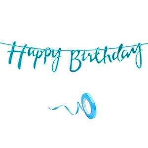 happy birthday decoration kit blue for boys girls kids women adults twins car decorations decor celebration items item set combo reusable cursive banner