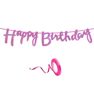 happy birthday decoration kit dark pink for boys girls kids women adults twins car decorations decor celebration items item set combo reusable cursive banner