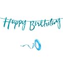 Happy Birthday Decoration Kit Blue for Boys Girls Kids Women Adults Twins Car Decorations Decor Celebration Items Item Set Combo Reusable Cursive Banner