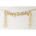 Happy Birthday Decoration Kit Golden for Boys Girls Kids Women Adult Tweens Car Decorations Decor Celebration Items Item Set Combo Reusable Cursive Banner