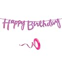 Happy Birthday Decoration Kit Dark Pink for Boys Girls Kids Women Adults Twins Car Decorations Decor Celebration Items Item Set Combo Reusable Cursive Banner