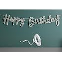 Happy Birthday Decoration Kit Silver for Boys Girls Kids Women Twins Car Decorations Decor Celebration Items Item Set Combo Reusable Cursive Banner