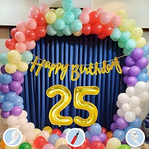natural latex balloon paper banner 25th multicolour birthday decoration for boy girl kid men women60pcs mix balloongold cursive glitter birthday bannerballoonpumparchtapegluedot