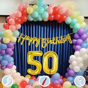 natural latex balloon paper banner 50th multicolour birthday decoration for boy girl kid men women60pcs mix balloongold cursive glitter birthday bannerballoonpumparchtapegluedot