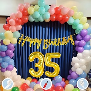natural latex balloon paper banner 35th multicolour birthday decoration for boy girl kid men women60pcs mix balloongold cursive glitter birthday bannerballoonpumparchtapegluedot