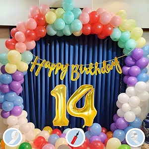 natural latex balloon paper banner 14th multicolour birthday decoration for boy girl kid men women60pcs mix balloongold cursive glitter birthday bannerballoonpumparchtapegluedot