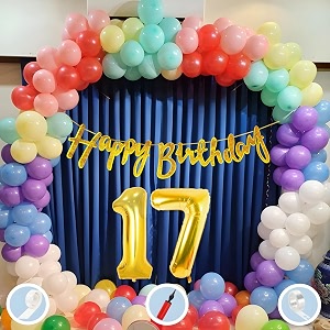 natural latex balloon paper banner 17th multicolour birthday decoration for boy girl kid men women60pcs mix balloongold cursive glitter birthday bannerballoonpumparchtapegluedot