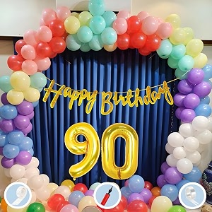 natural latex balloon paper banner 90th multicolour birthday decoration for boy girl kid men women60pcs mix balloongold cursive glitter birthday bannerballoonpumparchtapegluedot