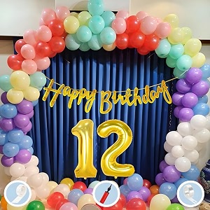 natural latex balloon paper banner 12th multicolour birthday decoration for boy girl kid men women60pcs mix balloongold cursive glitter birthday bannerballoonpumparchtapegluedot