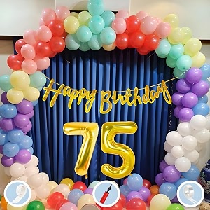 natural latex balloon paper banner 75th multicolour birthday decoration for boy girl kid men women60pcs mix balloongold cursive glitter birthday bannerballoonpumparchtapegluedot