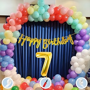 natural latex balloon paper banner 7th multicolour birthday decoration for boy girl kid men women60pcs mix balloonsgold cursive glitter birthday bannerballoonpumparchtapegluedot