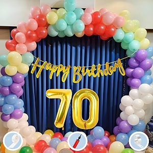 natural latex balloon paper banner 70th multicolour birthday decoration for boy girl kid men women60pcs mix balloongold cursive glitter birthday bannerballoonpumparchtapegluedot