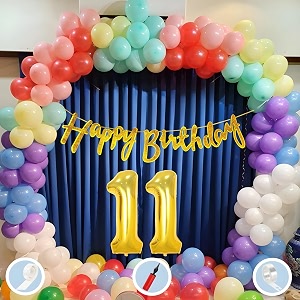 natural latex balloon paper banner 11th multicolour birthday decoration for boy girl kid men women60pcs mix balloongold cursive glitter birthday bannerballoonpumparchtapegluedot