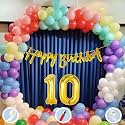 Natural Latex Balloon, Paper Banner 10th Multicolour Birthday Decoration for Boy Girl Kid Men Women|60Pcs Mix Balloon|Gold Cursive Glitter Birthday Banner|BalloonPump|ArchTape|GlueDot