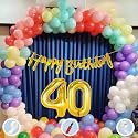 Natural Latex Balloon, Paper Banner 40th Multicolour Birthday Decoration for Boy Girl Kid Men Women|60Pcs Mix Balloon|Gold Cursive Glitter Birthday Banner|BalloonPump|ArchTape|GlueDot