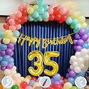 Natural Latex Balloon, Paper Banner 35th Multicolour Birthday Decoration for Boy Girl Kid Men Women|60Pcs Mix Balloon|Gold Cursive Glitter Birthday Banner|BalloonPump|ArchTape|GlueDot