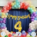 Natural Latex Balloon, Paper Banner 4th Multicolour Birthday Decoration for Boy Girl Kid Men Women|60Pcs Mix Balloons|Gold Cursive Glitter Birthday Banner|BalloonPump|ArchTape|GlueDot
