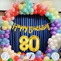 Natural Latex Balloon, Paper Banner 80th Multicolour Birthday Decoration for Boy Girl Kid Men Women|60Pcs Mix Balloon|Gold Cursive Glitter Birthday Banner|BalloonPump|ArchTape|GlueDot