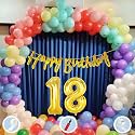 Natural Latex Balloon, Paper Banner 18th Multicolour Birthday Decoration for Boy Girl Kid Men Women|60Pcs Mix Balloon|Gold Cursive Glitter Birthday Banner|BalloonPump|ArchTape|GlueDot