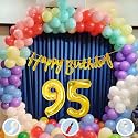 Natural Latex Balloon, Paper Banner 95th Multicolour Birthday Decoration for Boy Girl Kid Men Women|60Pcs Mix Balloon|Gold Cursive Glitter Birthday Banner|BalloonPump|ArchTape|GlueDot