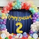 Natural Latex Balloon, Paper Banner 2nd Multicolour Birthday Decoration for Boy Girl Kid Men Women|60Pcs Mix Balloons|Gold Cursive Glitter Birthday Banner|BalloonPump|ArchTape|GlueDot