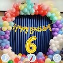 Natural Latex Balloon, Paper Banner 6th Multicolour Birthday Decoration for Boy Girl Kid Men Women|60Pcs Mix Balloons|Gold Cursive Glitter Birthday Banner|BalloonPump|ArchTape|GlueDot