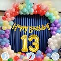 Natural Latex Balloon, Paper Banner 13th Multicolour Birthday Decoration for Boy Girl Kid Men Women|60Pcs Mix Balloon|Gold Cursive Glitter Birthday Banner|BalloonPump|ArchTape|GlueDot