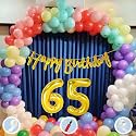 Natural Latex Balloon, Paper Banner 65th Multicolour Birthday Decoration for Boy Girl Kid Men Women|60Pcs Mix Balloon|Gold Cursive Glitter Birthday Banner|BalloonPump|ArchTape|GlueDot