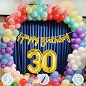 Natural Latex Balloon, Paper Banner 30th Multicolour Birthday Decoration for Boy Girl Kid Men Women|60Pcs Mix Balloon|Gold Cursive Glitter Birthday Banner|BalloonPump|ArchTape|GlueDot