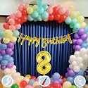 Natural Latex Balloon, Paper Banner 8th Multicolour Birthday Decoration for Boy Girl Kid Men Women|60Pcs Mix Balloons|Gold Cursive Glitter Birthday Banner|BalloonPump|ArchTape|GlueDot