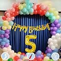 Natural Latex Balloon, Paper Banner 5th Multicolour Birthday Decoration for Boy Girl Kid Men Women|60Pcs Mix Balloons|Gold Cursive Glitter Birthday Banner|BalloonPump|ArchTape|GlueDot