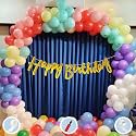 Natural Latex Balloon, Paper Banner Multicolour Birthday Decoration for Boy Girl Kid Men Women|60 Pcs Mix Balloons|Gold Cursive Glitter Birthday Banner|Balloon Pump|Arch Tape|Glue Dot