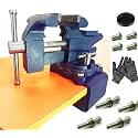MYTEC 2-In-1 Work Bench Vise, Upgraded Multi-Purpose Table Vice, Universal Rotate 270°Work Clamp-On Vise, 4.5" blue