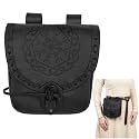 Mythrojan Belt Pouch Viking Leather Bag Medieval Embossed Belt Bag Renaissance Costume Accessories LARP Waist Bag Cosplay Coin Purse Antique Vintage Coin Pouch - Black