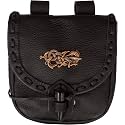 Mythrojan Genuine Leather Medieval Belt Pouch with Brass Eagle Emblem &amp; Horn Toggle Waist Bag for Larp, Fantasy Events, Ren Faire, Halloween
