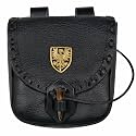 Mythrojan Leather Belt Pouch Medieval Genuine Leather Bag with Raven Decoration Accessories Pouch Viking Belt Coin Bag Renaissance Bag for Larp Fantasy Events, Ren Faire, Halloween-Black