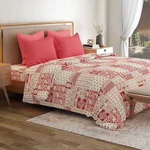mytrident bedsheet for double bed queen size 90 inches x 100 inches  agatha red