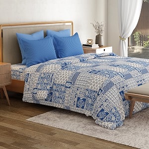 mytrident bedsheet for double bed queen size 90 inches x 100 inches  agatha blue
