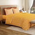 Mytrident Bedsheet for Double Bed Queen Size |90 Inches x 100 Inches | Blair Ochre