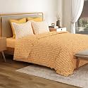 Mytrident Bedsheet for Double Bed Queen Size |90 Inches x 100 Inches | Domino Ochre