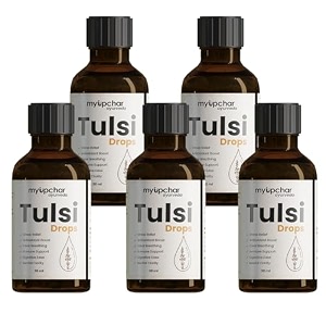 myupchar tulsi drops - sourced 5 rare tulsi from himalayan range  purified tulsi extract - colorless and odorless  immunity booster relieve cough amp cold - 30ml pack of 5
