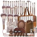 MZGGDM 64Pcs Brown Makeup Brushes Set with Case Professional Foundation Powder Concealers Eyeshadow Contour Blush Makeup Brush Kits Travel Make up Brushes & Tools Eye and Face Makeup Kit