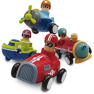 n2k2 enterprise pack of 4 push and go play friction powered pull back vehicles transport tools gifts for babies toddlers kids age 3 years old including car airplane boat train