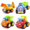 Unbreakable Construction Truck Toy Friction Power Pull Back Vehicles Engineering Toys Truck for Kids Boys Girls (Construction Set 4 Pcs)