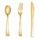 N9R 160PCS Gold Plastic Silverware, Disposable Plastic Cutlery/Utensils