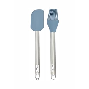 naalsa mixwel 2pc set silicone spatula scrapper and silicone oil brush pasty brush brushing sauces oils both with steel handle 2pc combo