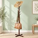 Naayaab Craft Bamboo Clothes Hanging Stand with 8 Hooks, Cloth Stand for Bedroom, Coat Hanger Stand for Clothes, Coats, Hats, Bags &amp; Handbags, 50 x 50 x 151 cm, Dark Brown